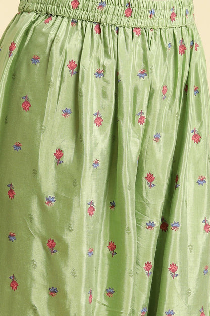 Green Embroidered Kurta, Salwar And Pink Chiffon Dupatta Set - wforwoman