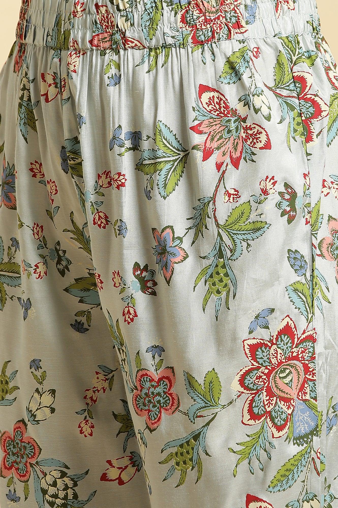 Sky Blue Floral Printed Kurta, Pants And Dupatta Set - wforwoman