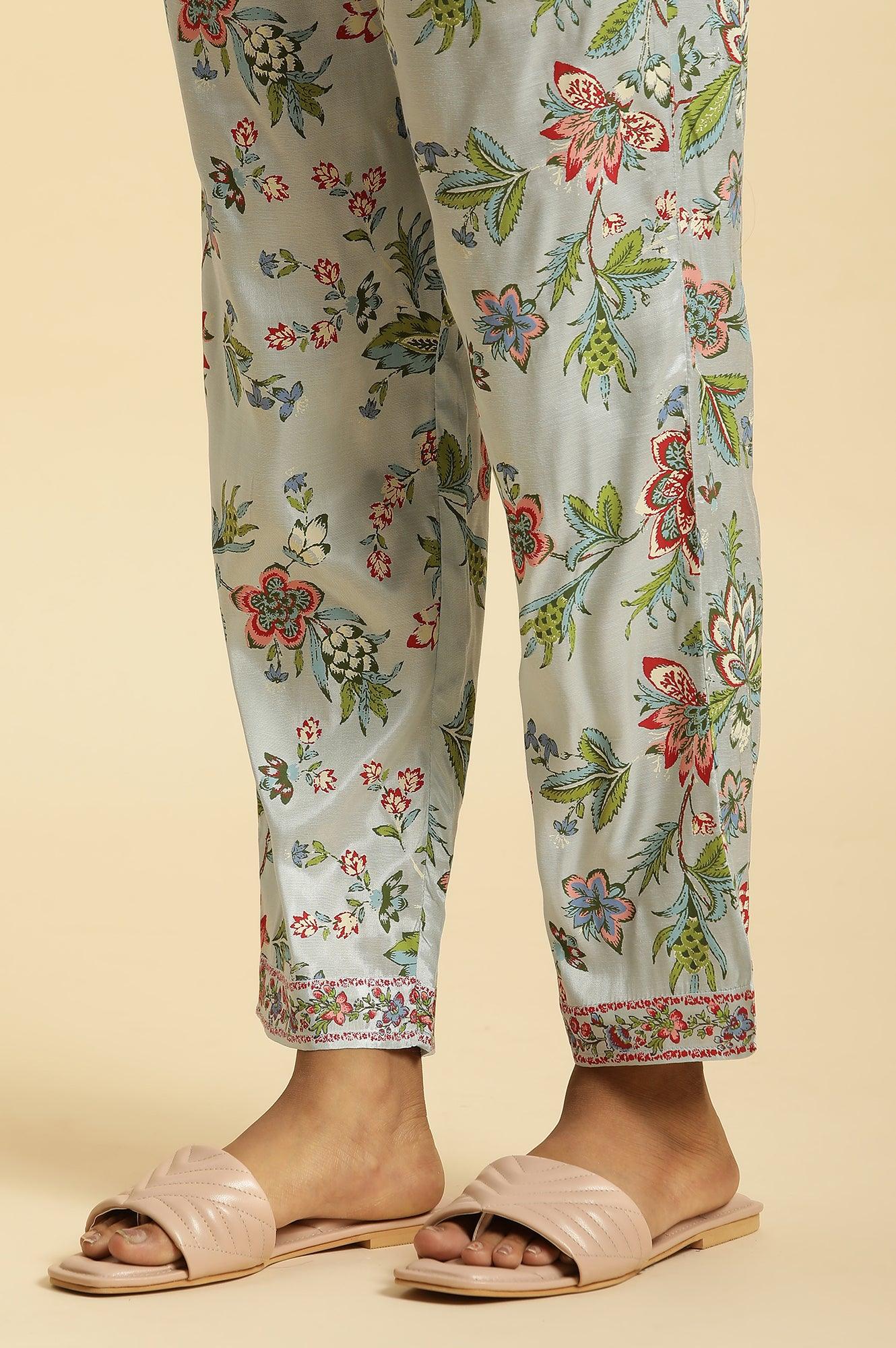 Sky Blue Floral Printed Kurta, Pants And Dupatta Set - wforwoman