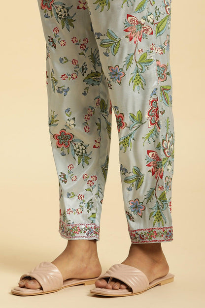 Sky Blue Floral Printed Kurta, Pants And Dupatta Set - wforwoman