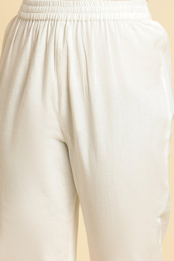 Ecru Printed Panelled Kurta, Pants And Dupatta Set