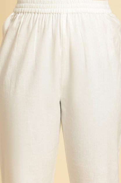 Ecru Printed Panelled Kurta, Pants And Dupatta Set - wforwoman