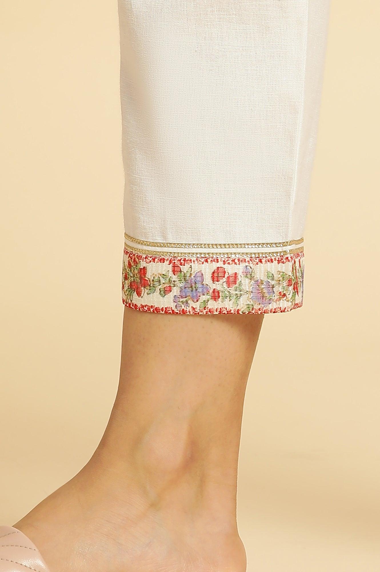 Ecru Printed Panelled Kurta, Pants And Dupatta Set - wforwoman