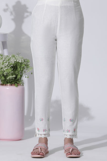 White Swiss Dot Embroidered Dress With Slim Pants Set