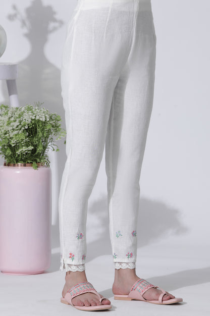 White Swiss Dot Embroidered Dress With Slim Pants Set