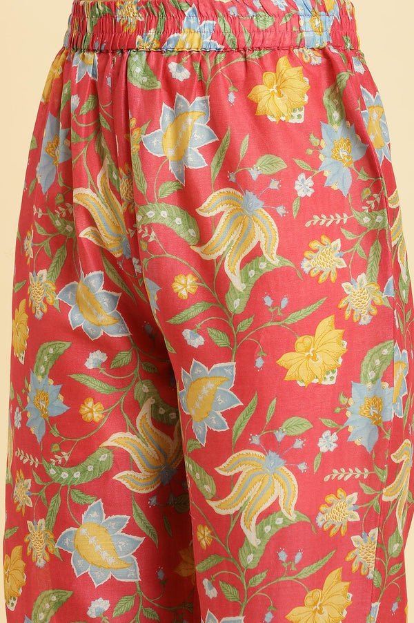 Red Chintz Gathered Kurta, Pants and Dupatta Set