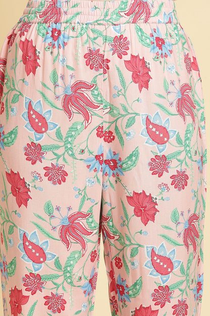 Flamingo Pink Floral Printed Anarkali Kurta, Pants And Dupatta Set - wforwoman