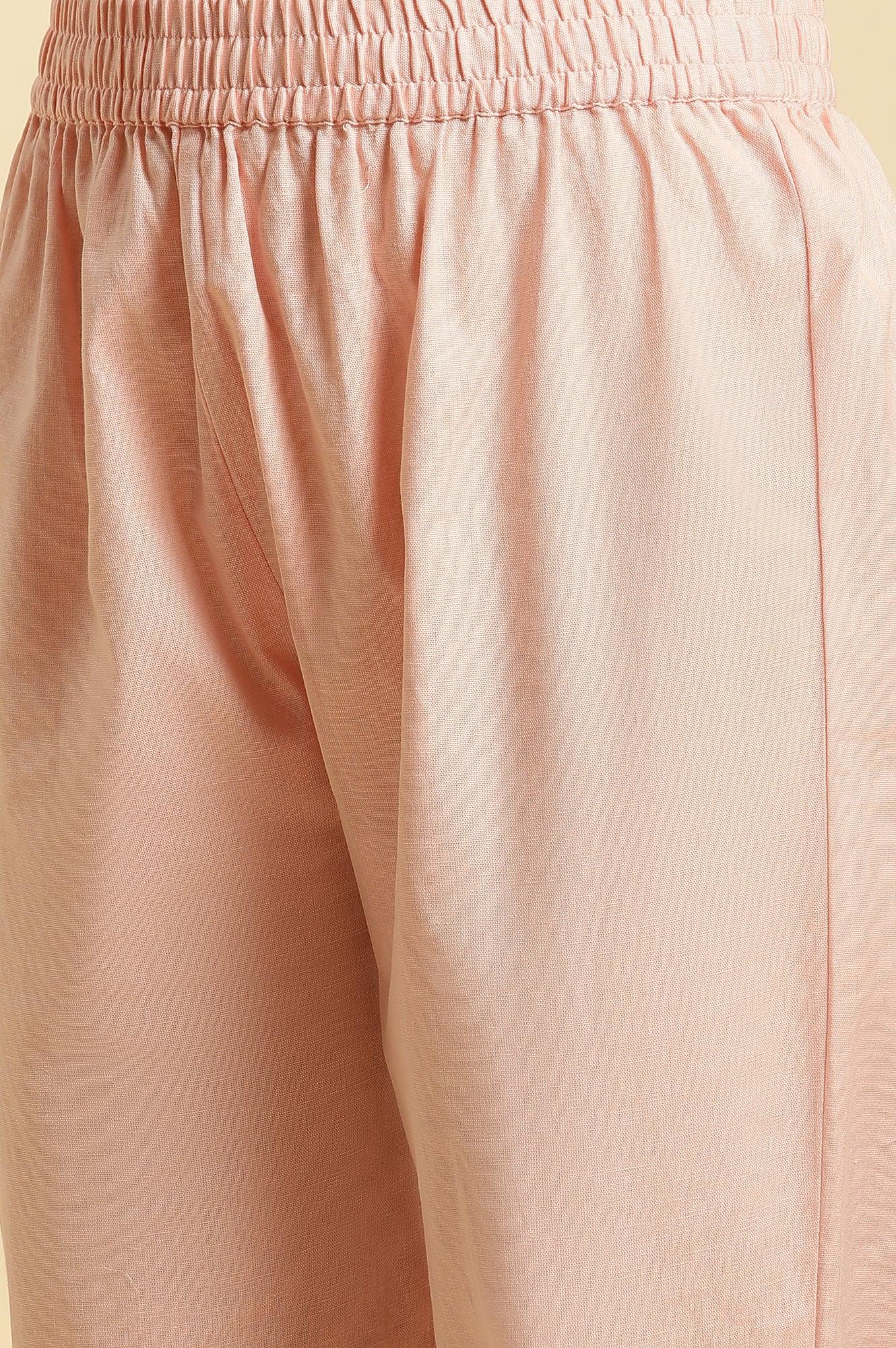 Pink Floral Motif Panelled Kurta And Pants Set - wforwoman