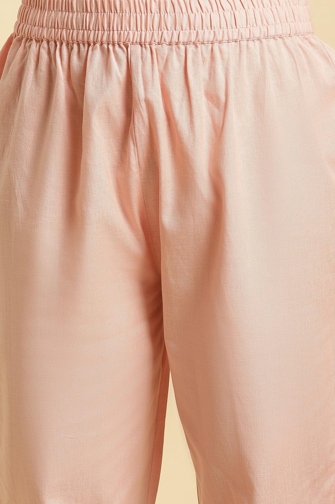 Pink Floral Motif Panelled Kurta And Pants Set - wforwoman