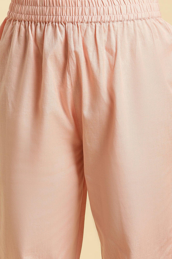 Pink Floral Motif Panelled Kurta And Pants Set