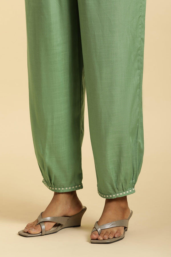 Green Solid Kurta, Printed Gilet and Pants Set