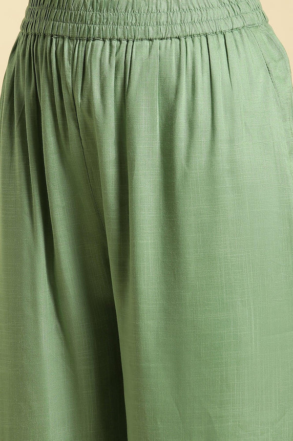 Green Solid Kurta, Printed Gilet and Pants Set