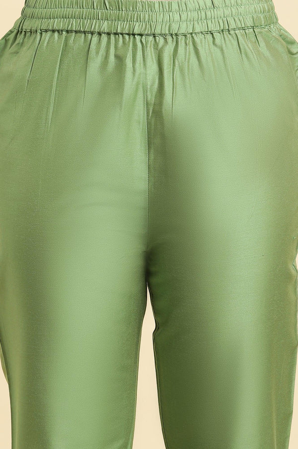 Green Embroidered Kurta, Pants And Printed Dupatta Set