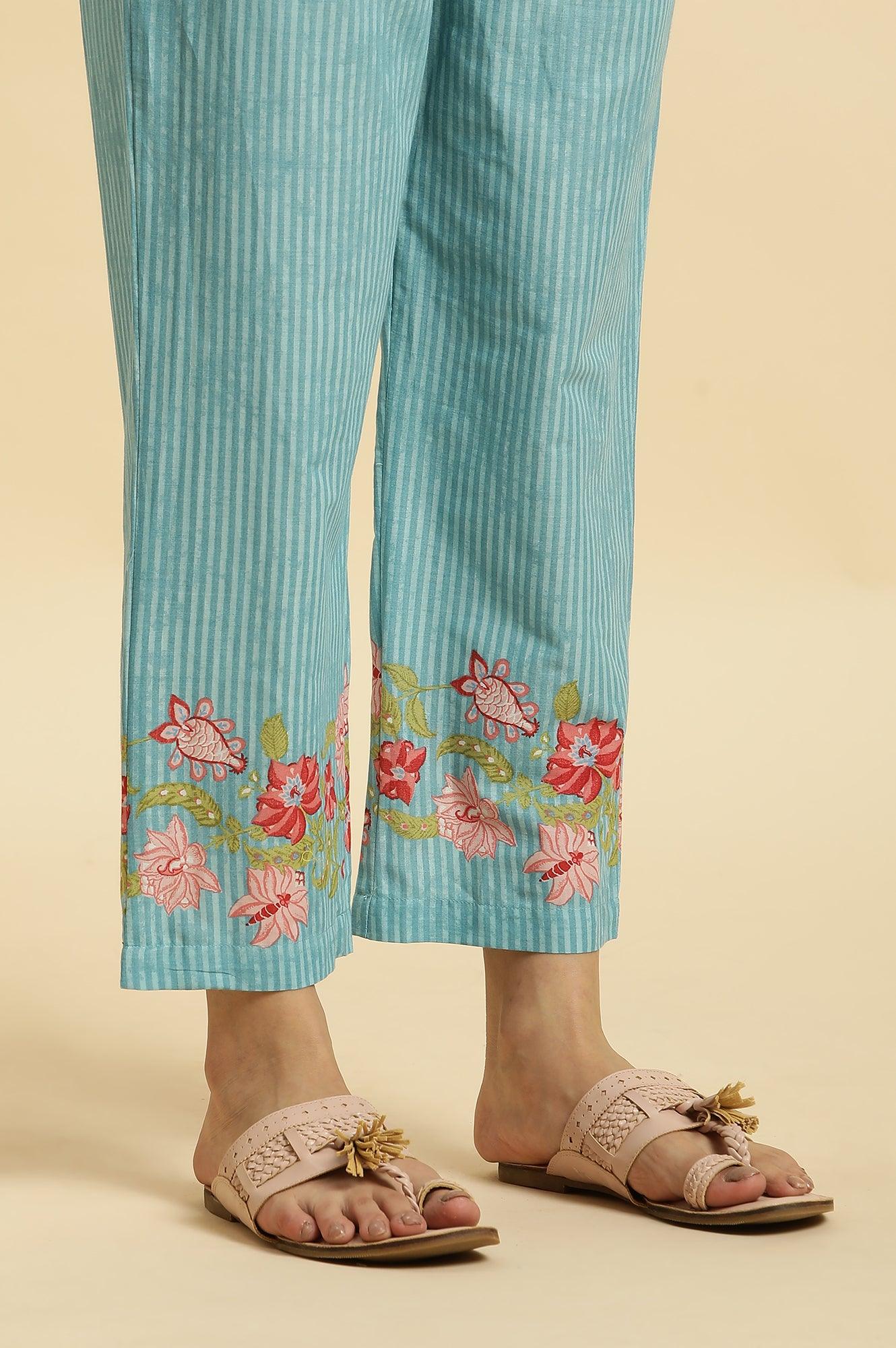 Blue Floral Printed Kurta, Pants And Dupatta Set - wforwoman