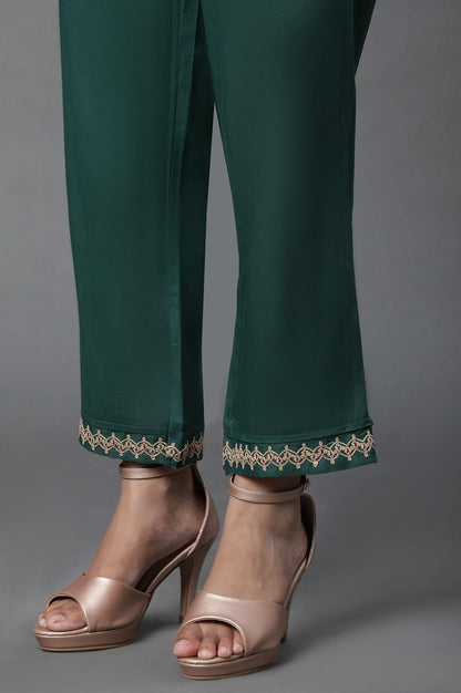 Green Layered Anakali Kurta And Slim Pant Set - wforwoman