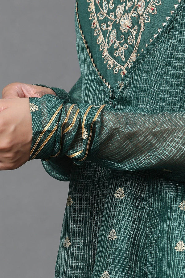 Green Layered Anarkali Kurta and Slim Pant Set