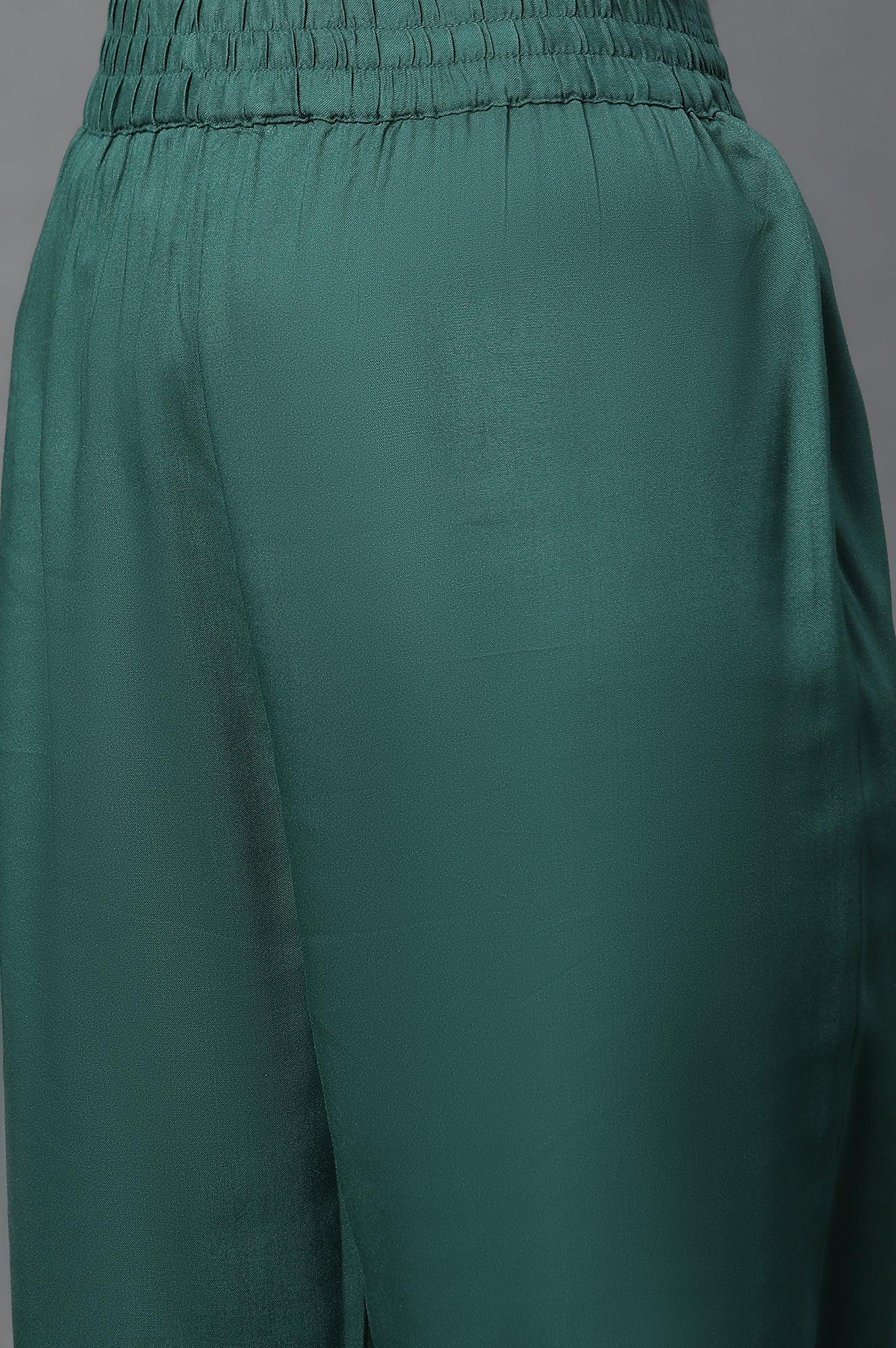 Green Layered Anakali Kurta And Slim Pant Set - wforwoman