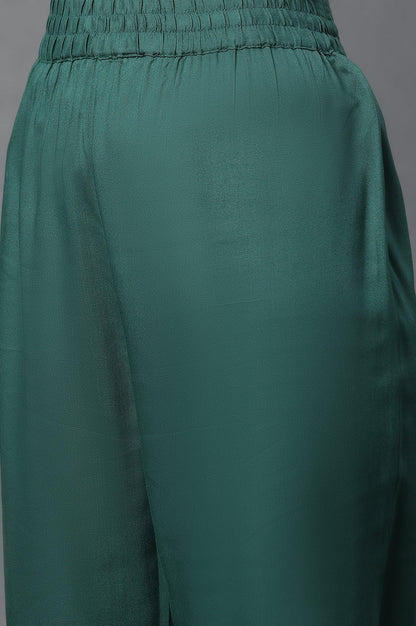 Green Layered Anakali Kurta And Slim Pant Set - wforwoman