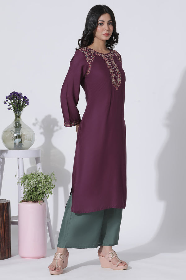Purple Embroidered Kurta And Pants Set