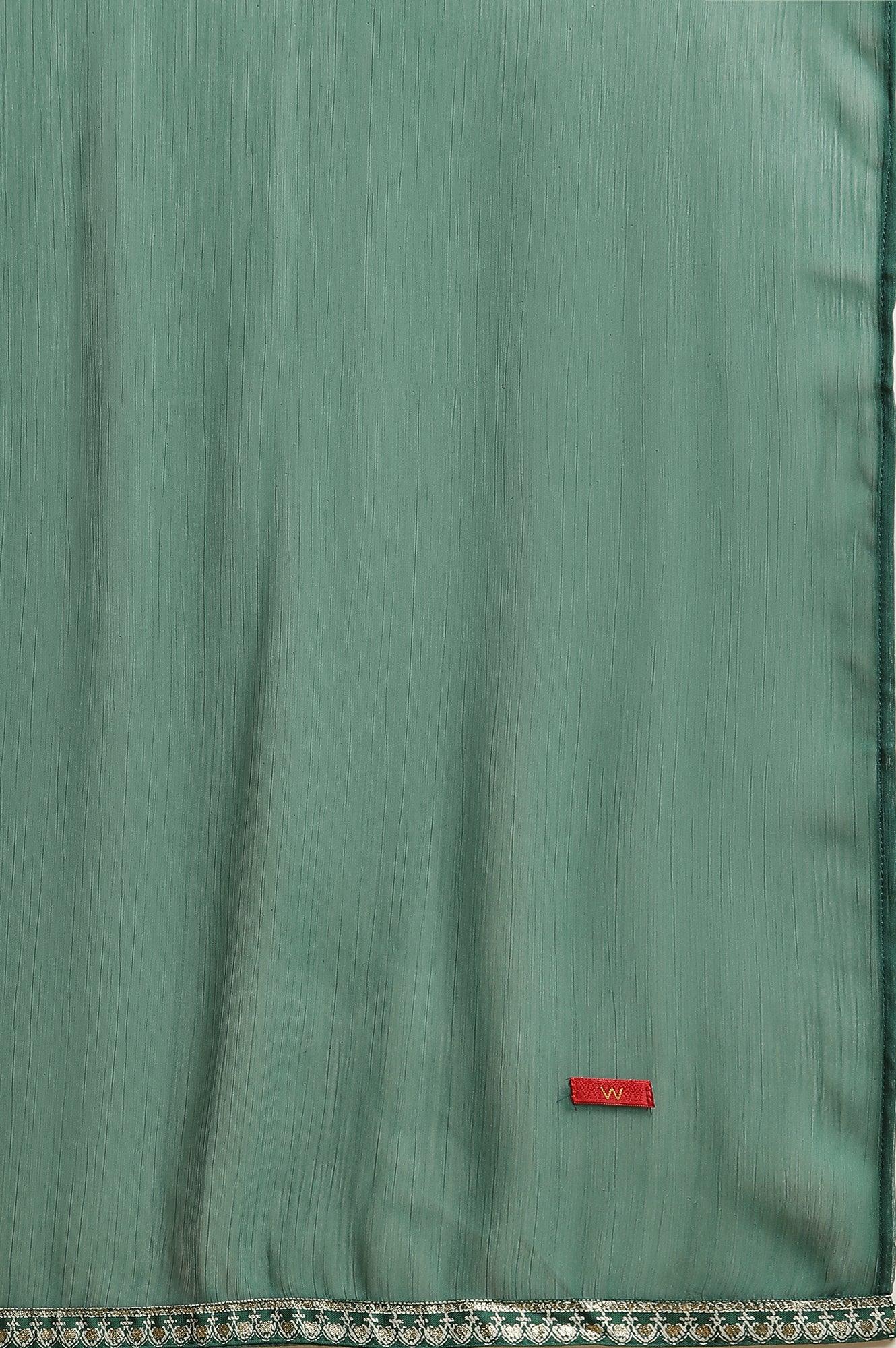 Dark Green Floral Printed Kurta, Pants &amp; Dupatta Set - wforwoman