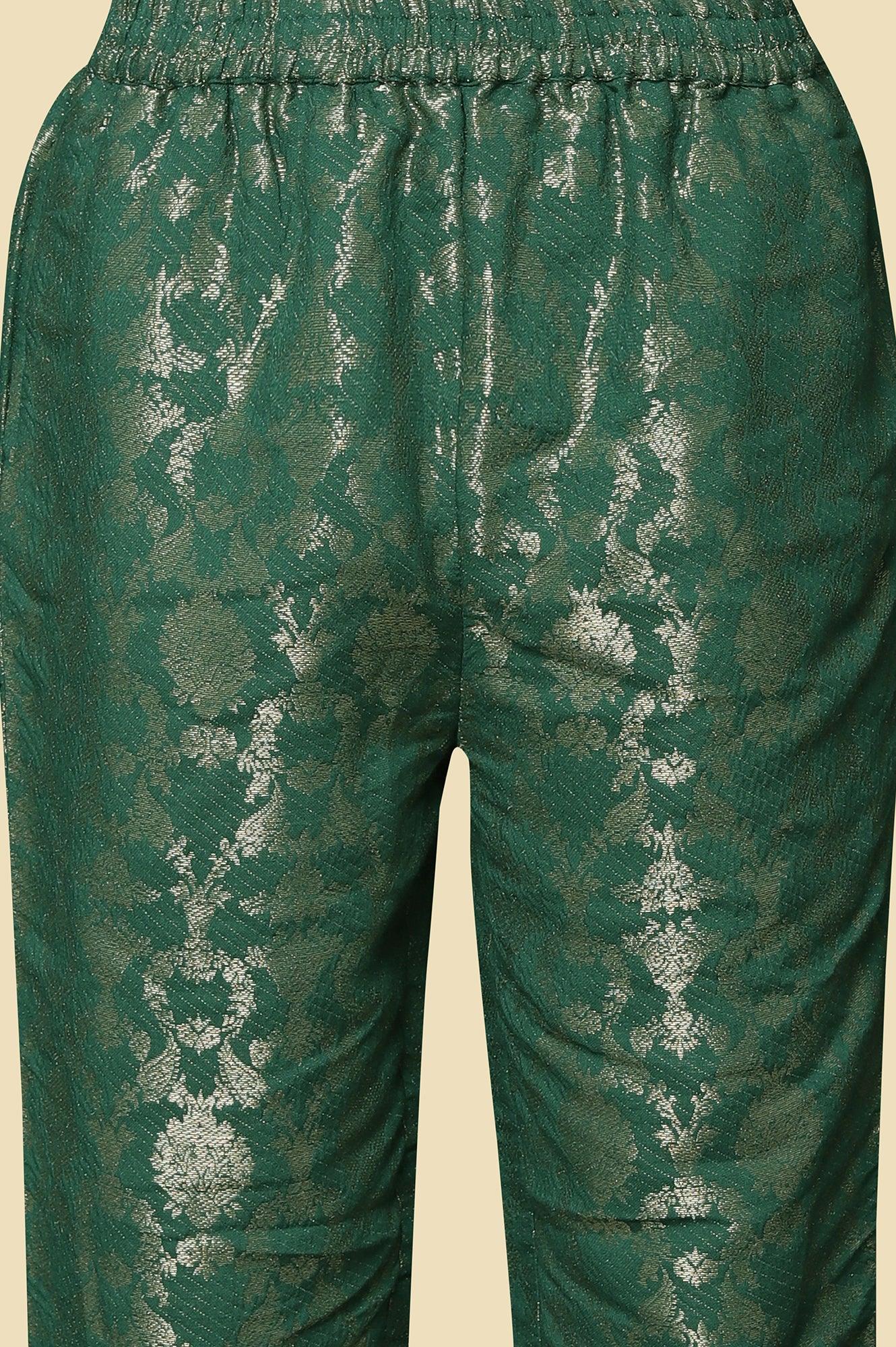 Green Rayon Jacquard Kurta And Pant Festive Set - wforwoman