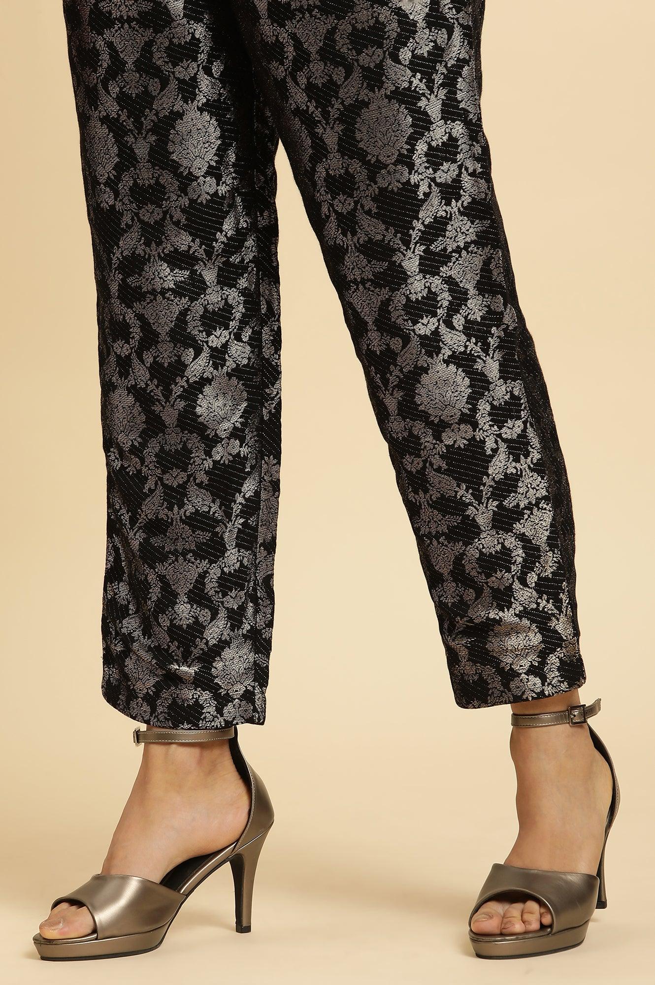 Black Rayon Jacquard Kurta And Pant Festive Set - wforwoman