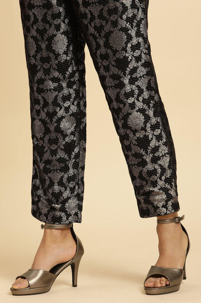 Black Rayon Jacquard Kurta And Pant Festive Set - wforwoman