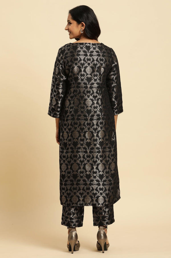 Black Rayon Jacquard Kurta And Pant Festive Set