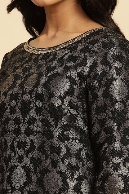 Black Rayon Jacquard Kurta And Pant Festive Set - wforwoman