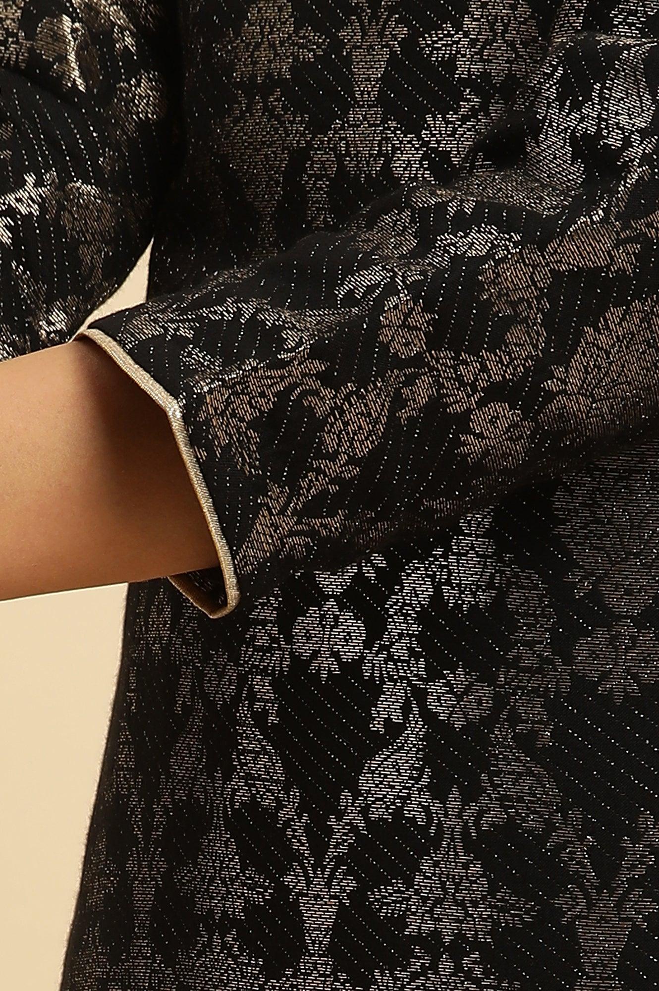 Black Rayon Jacquard Kurta And Pant Festive Set - wforwoman