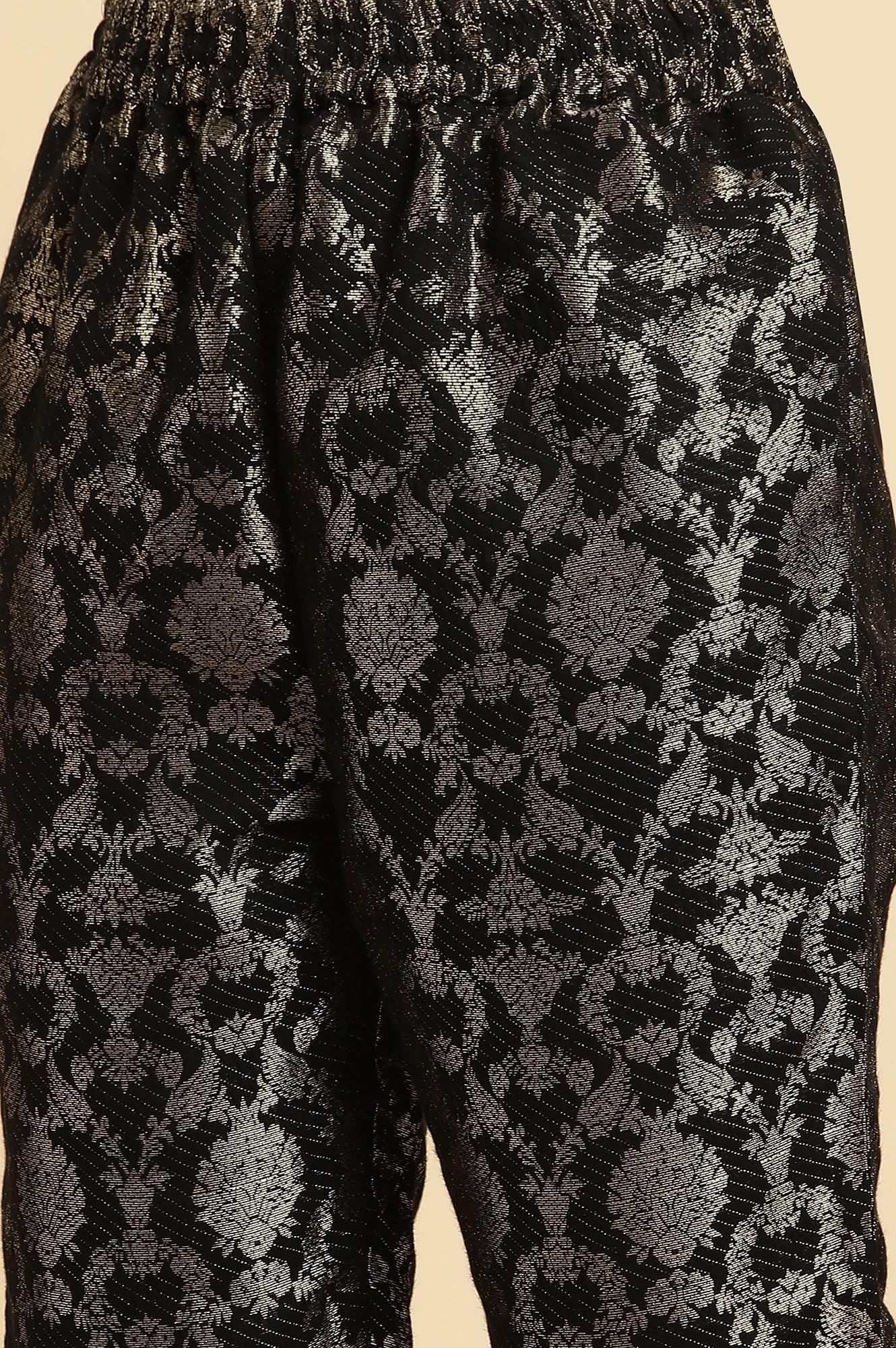 Black Rayon Jacquard Kurta And Pant Festive Set - wforwoman