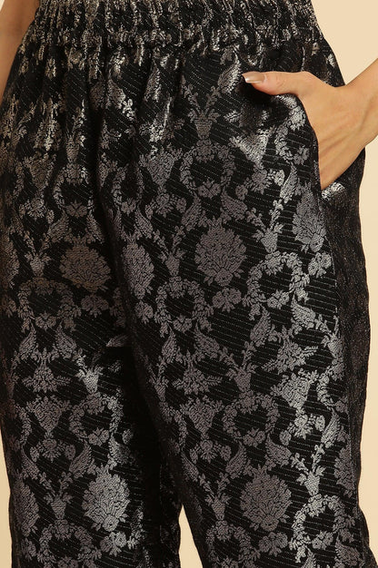 Black Rayon Jacquard Kurta And Pant Festive Set - wforwoman