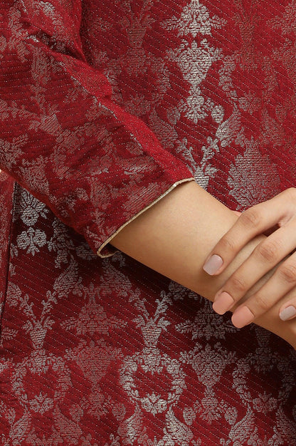 Maroon Rayon Jacquard Kurta And Pants Festive Set - wforwoman