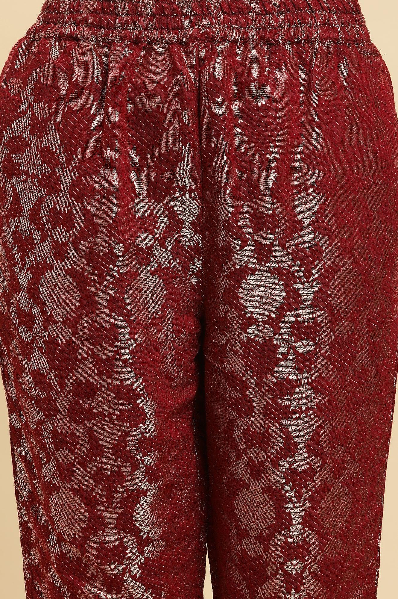 Maroon Rayon Jacquard Kurta And Pants Festive Set - wforwoman