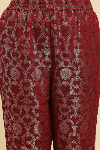 Maroon Rayon Jacquard Kurta And Pants Festive Set - wforwoman