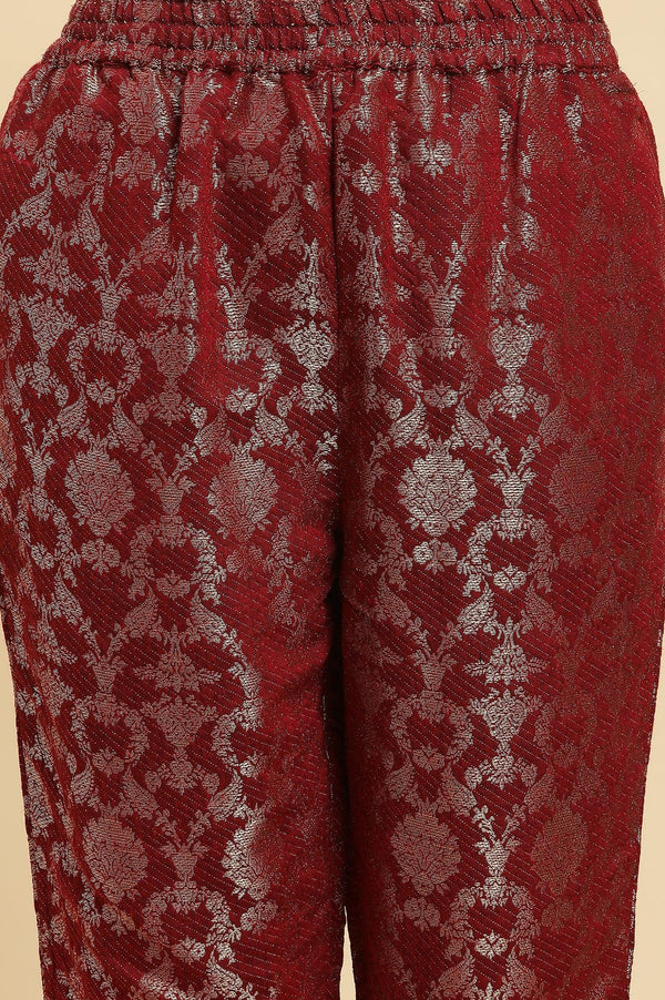 Maroon Rayon Jacquard Kurta and Pants Festive Set