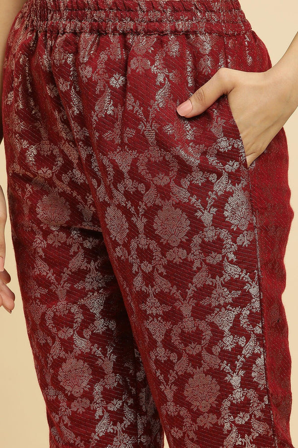 Maroon Rayon Jacquard Kurta and Pants Festive Set