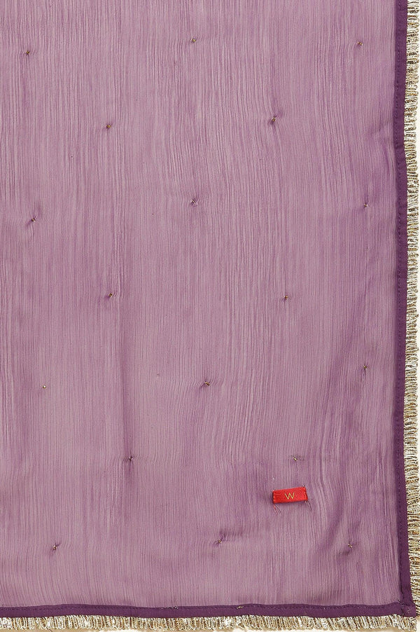 Purple Layered Suzani Printed Kurta, Tights and Dupatta Set