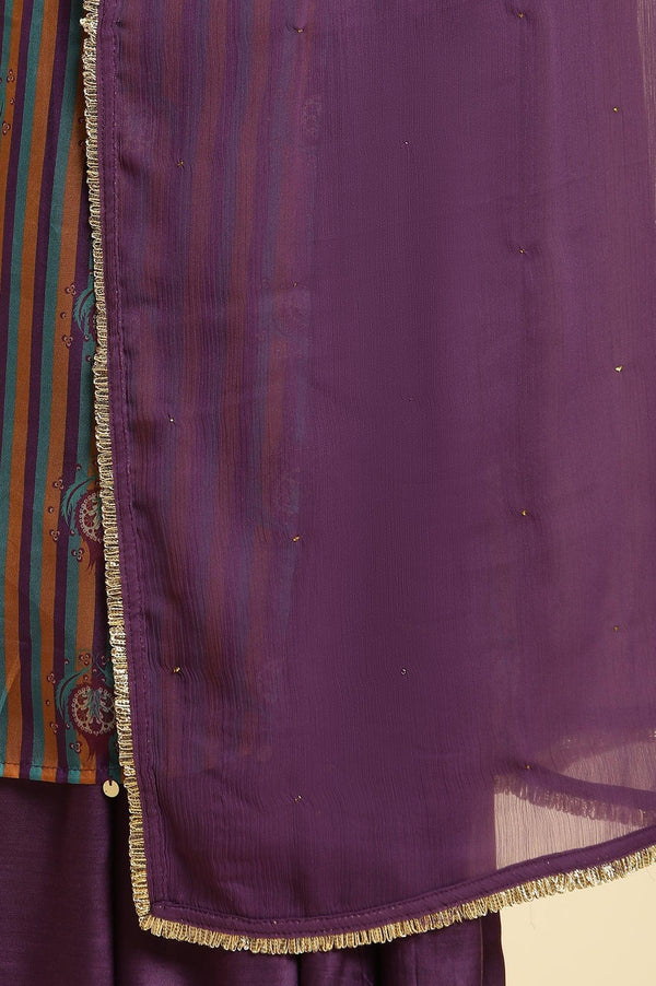Purple Layered Suzani Printed Kurta, Tights and Dupatta Set