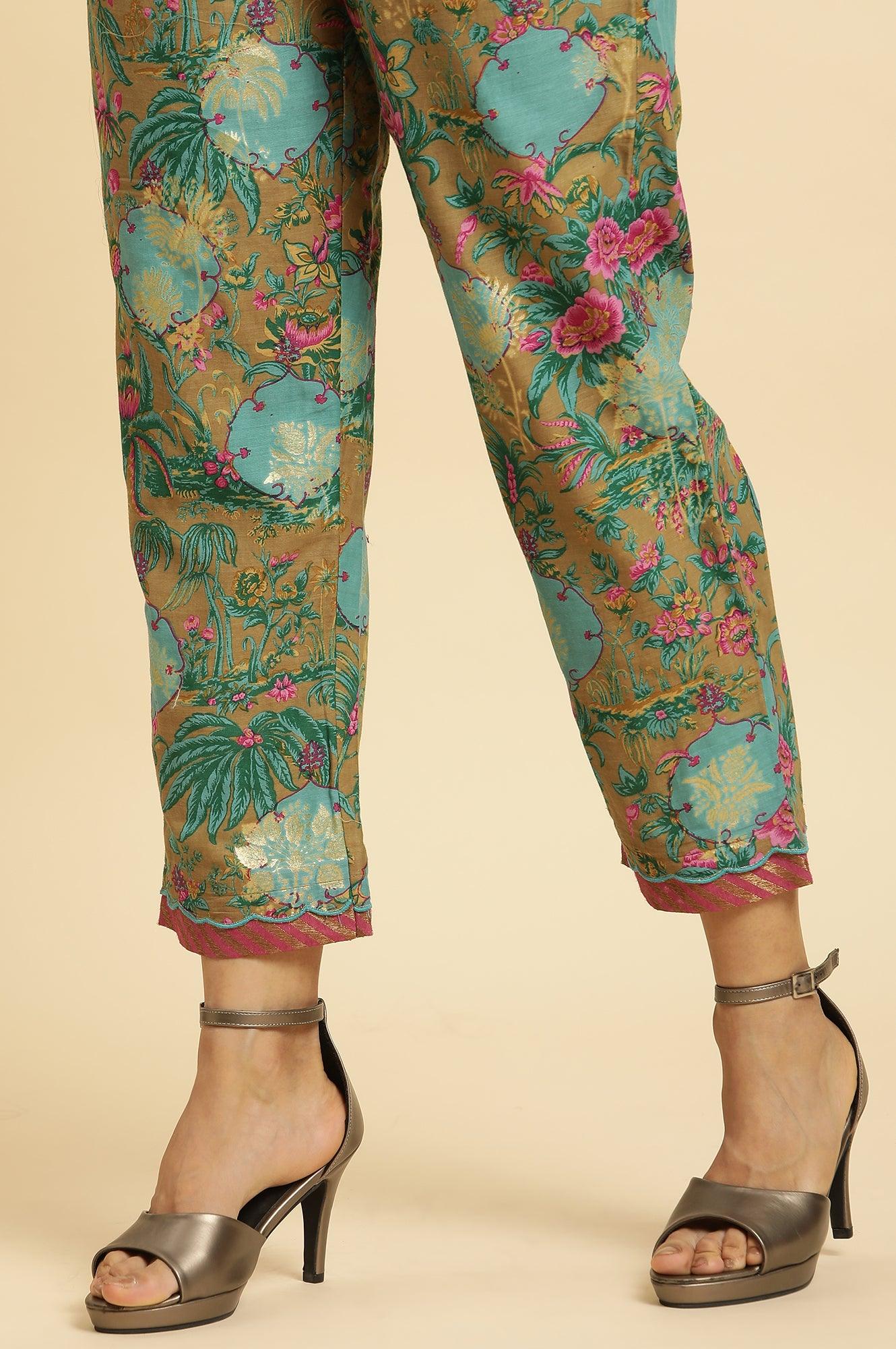 Brown Floral Printed Kurta, Pant And Dupatta Set - wforwoman