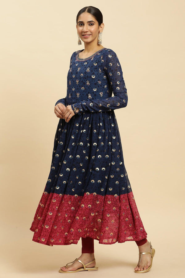 Blue Embroidered Kurta, Tights and Dupatta Festive Set