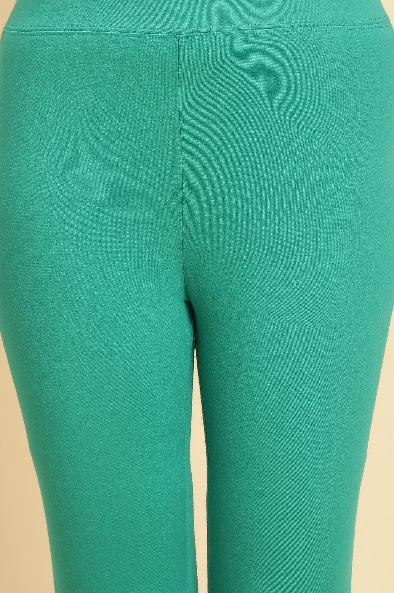 Teal Green Anarkali Printed Kurta, Tights And Dupatta Set - wforwoman