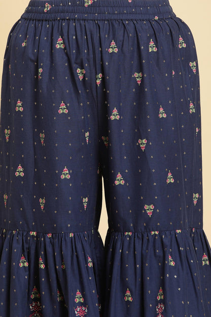 Blue Floral Printed Kurta, Sharara And Dupatta Set - wforwoman