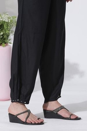 Black Flared Bandhani and Tei-Dyed Kurta, Side Pants and Kota Dupatta Set