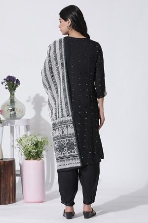 Black Flared Bandhani and Tei-Dyed Kurta, Side Pants and Kota Dupatta Set