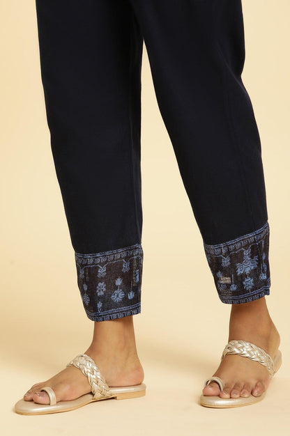 Navy Blue Printed Kota Kurta, Pants And Dupatta Set - wforwoman