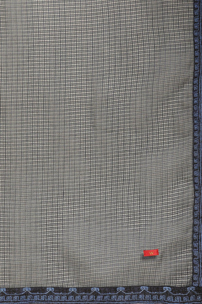 Navy Blue Printed Kota Kurta, Pants And Dupatta Set - wforwoman