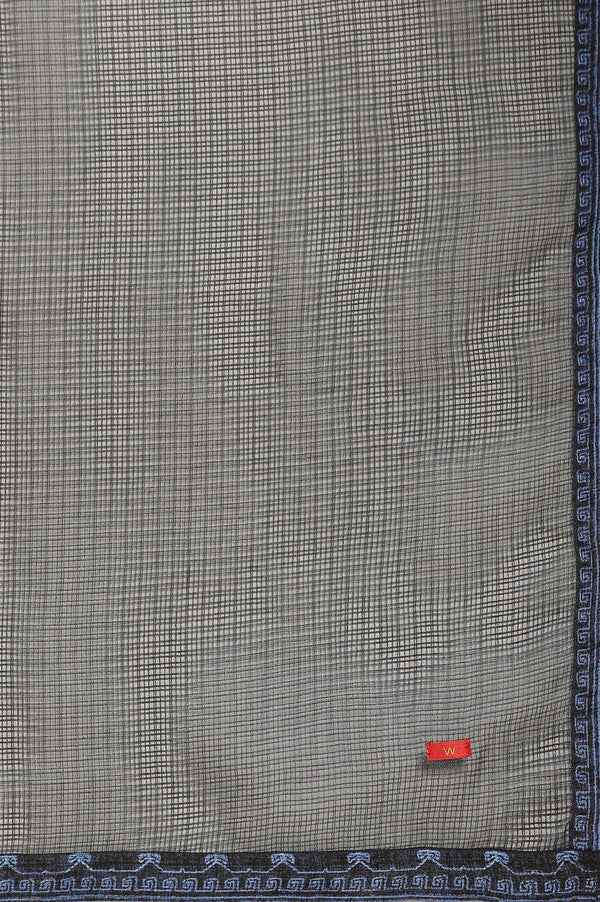 Navy Blue Printed Kota Kurta, Pants And Dupatta Set