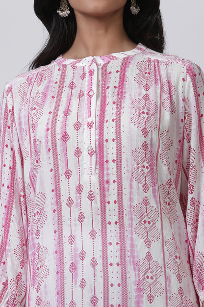 White &amp; Pink Abstract Printed Kurta And Pants Set