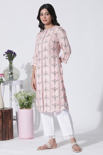 Pink Geometric Printed Straight Shirt Kurta and Pants Set